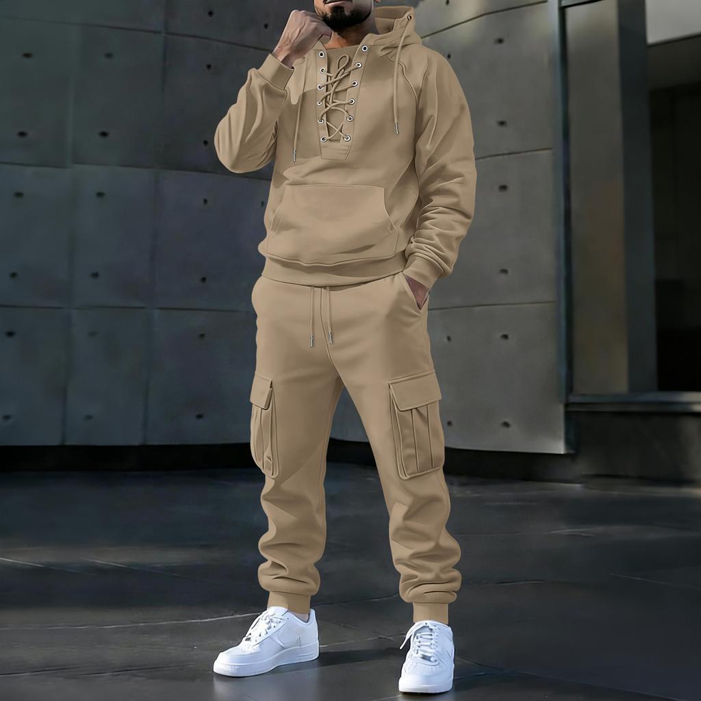 Men's European And American Youth Sport Multi-Pocket Hoodie Workwear Set