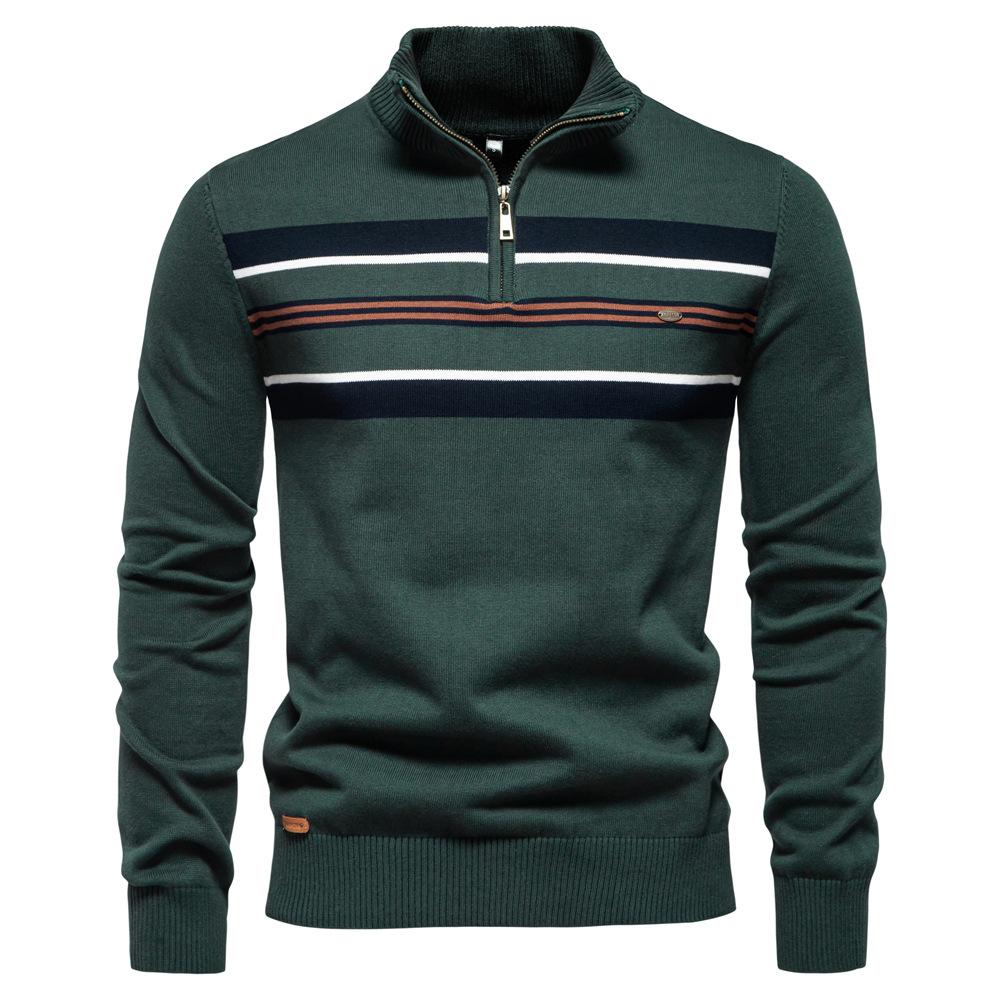 New Autumn and Winter Men's Sweater Half Zipper Sweater Casual Striped Men's Top