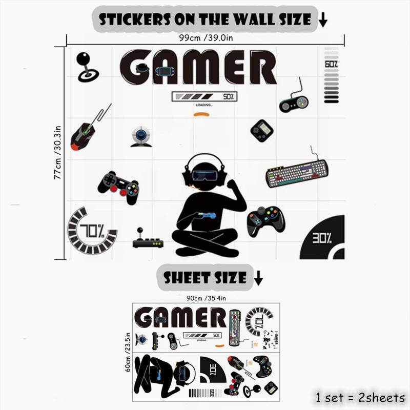 Level Up Gamer Zone Cartoon Gaming Theme Wall Decals Puzzle Game Character Cool Boy Vinyl Stickers Home Decoration For Kids Room