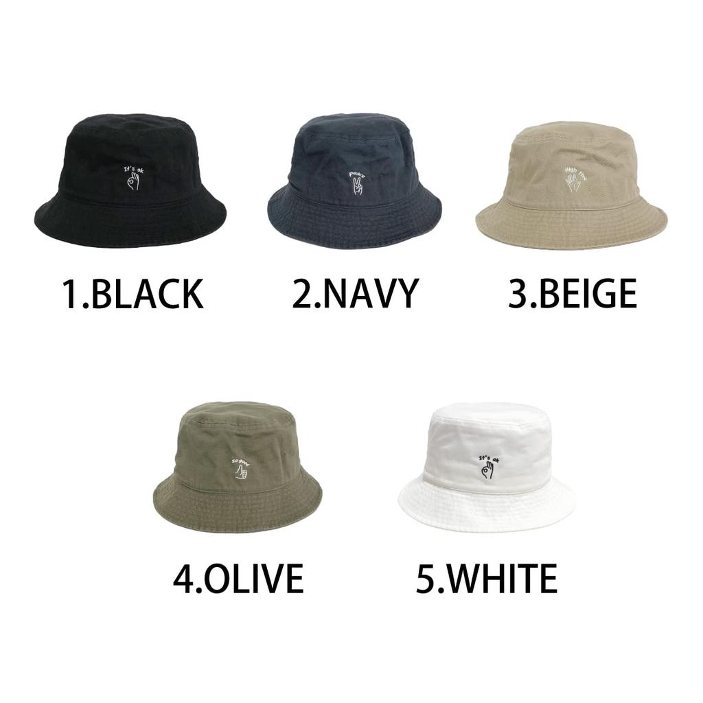 Basic Enchi Hand Sign Bucket Hat, Logo Boonie Hat, Men's and Women's, White