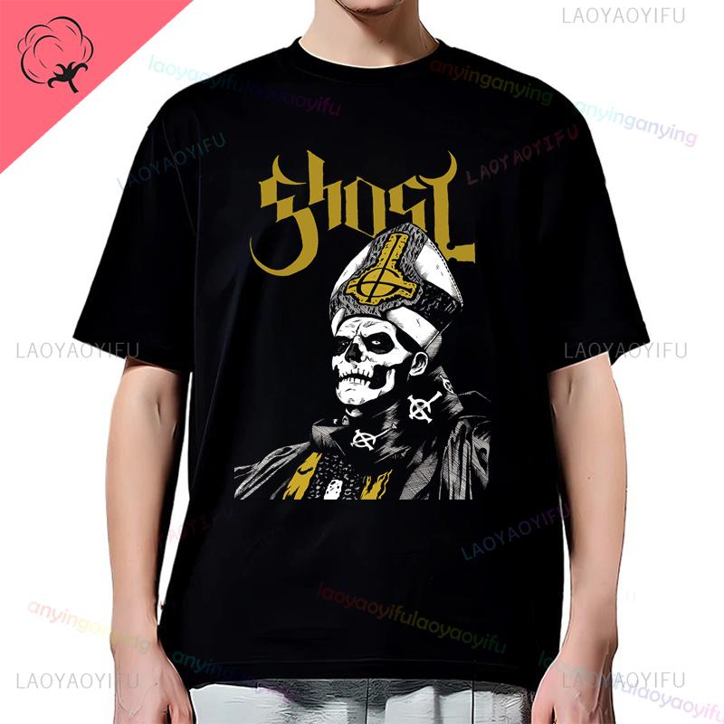 Y2K-Ghost-Band-T-shirt Mens Rock Band Graphic Pattern Cotton T-shirt Casual Vintage Horror Style Harajuku Short-sleev Women Top