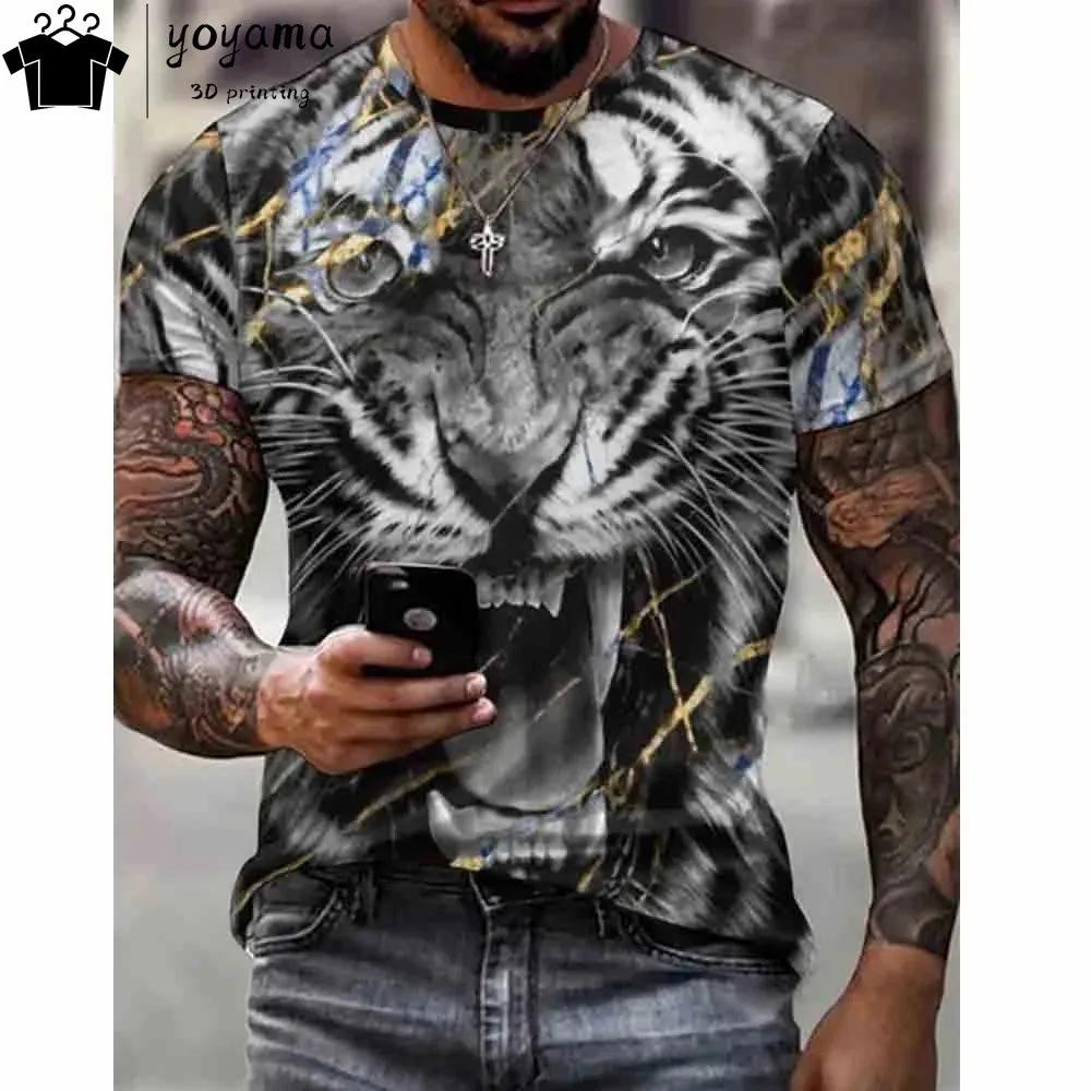 

Летний топ с круглым вырезом и 3D-принтом тигра, модная повседневная мужская футболка с коротким рукавом XS
