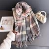 Winter Women Plaid Scarf Tassel Thick Warm Imitation Cashmere Scarves Ladies Vintage Check Shawl for Outdoor Daily Commute