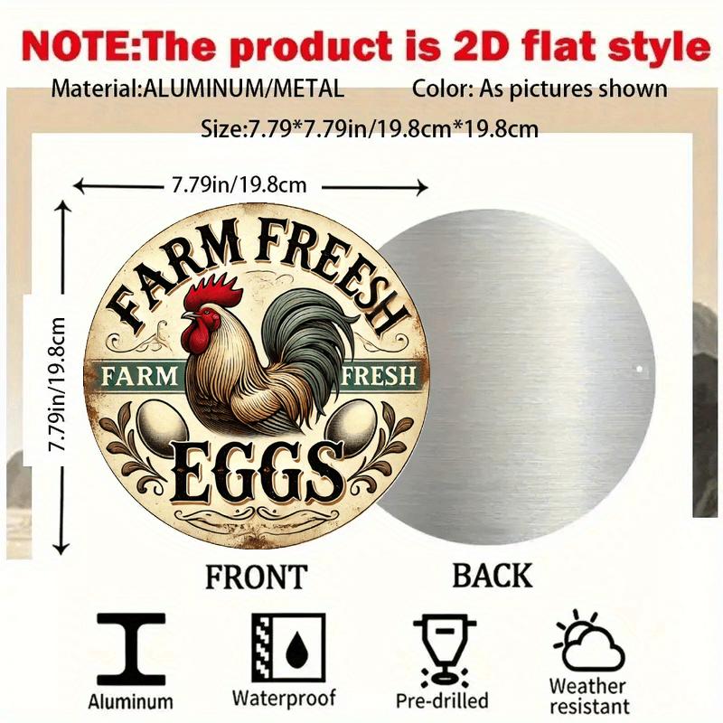 

Vintage Farmhouse cm Round Metal Sign Rooster and Eggs Theme Rustic Aluminum Wall Art for Kitchen 20x30cm（7.8x11.8inch）