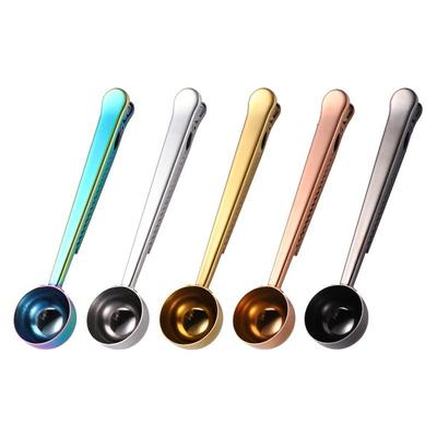 Cucchiaio dosatore in acciaio inossidabile 2 in 1, clip di tenuta per cucchiaino da caffè, accessori da cucina dorati, decorazione per caffè espresso.