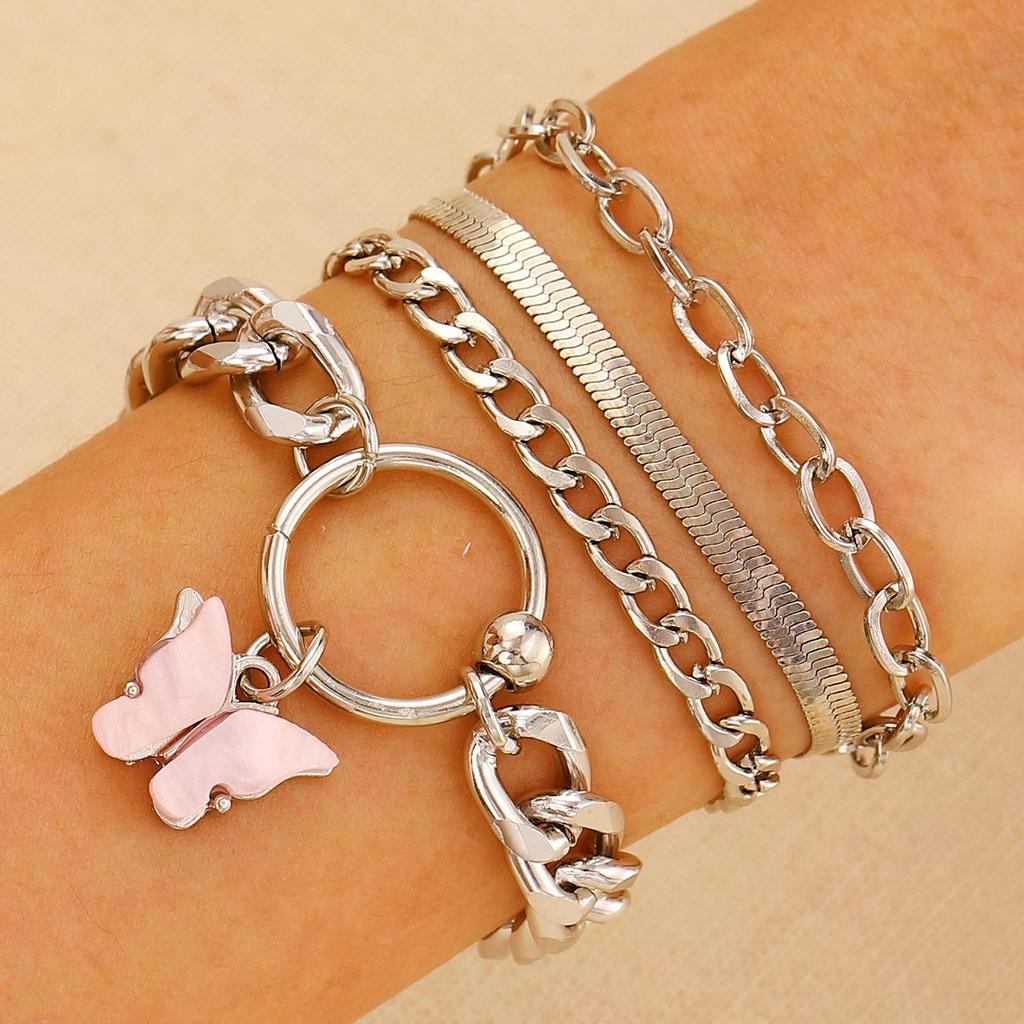 Punk Hip-Hop Alloy Bracelet Set - 4 Piece European & American Style