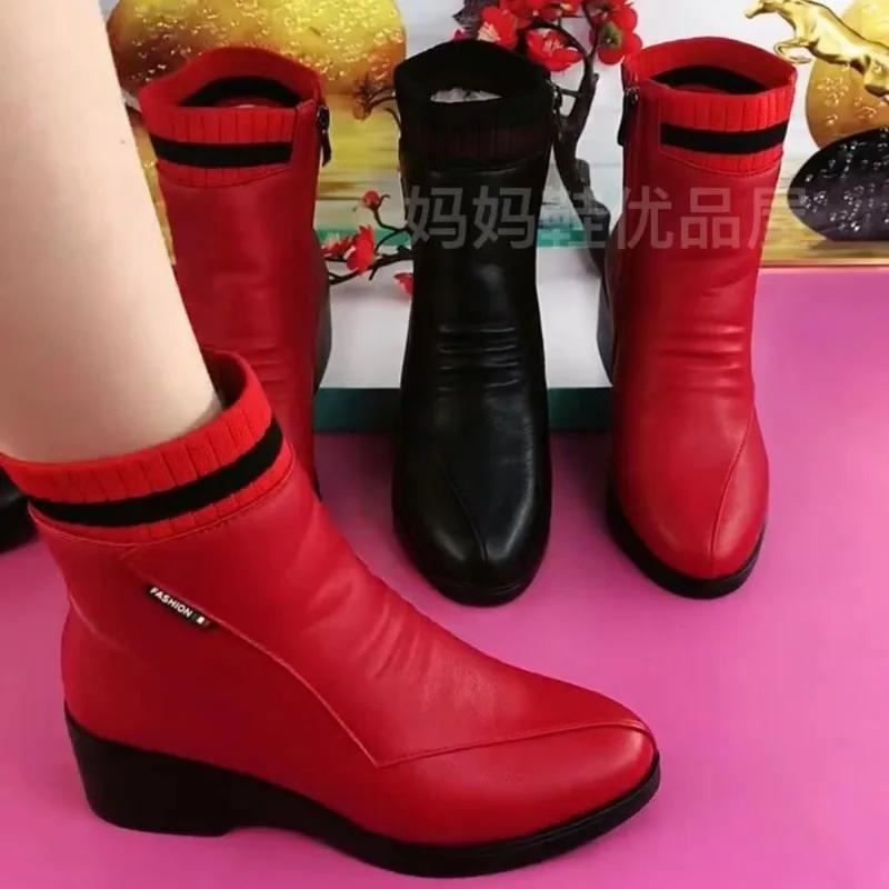 Winter Square Heel Modern Boots Ankle Zip Round Toe Ladies Shoes On Sale 2025 High Quality Low Heel Solid Sewing Women's Boots