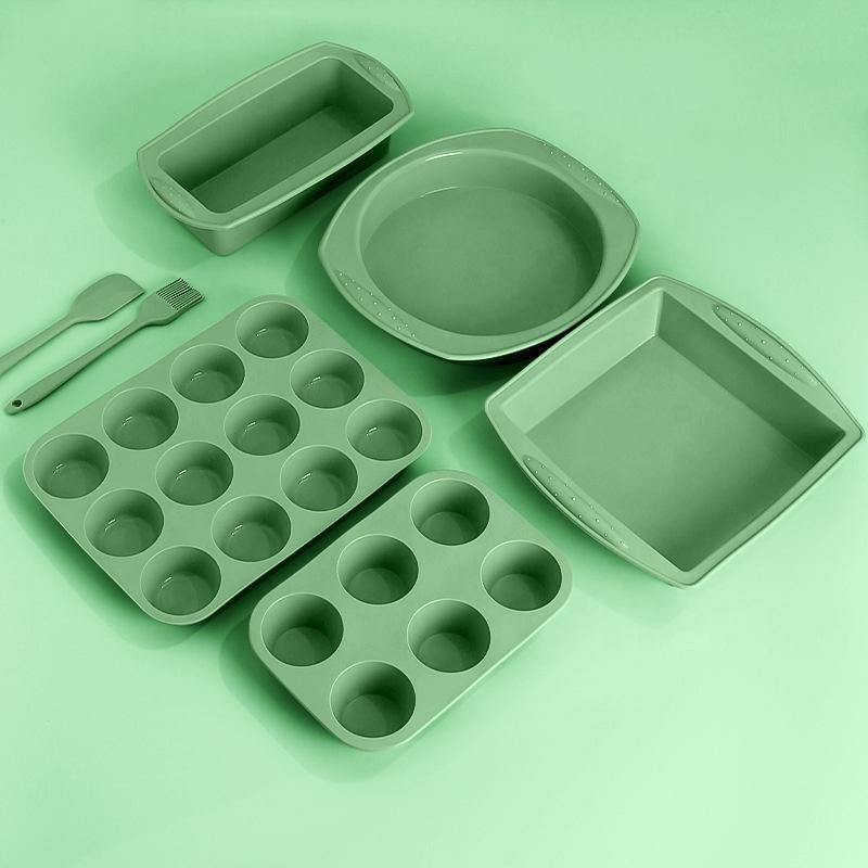 

Hot Nonstick Food Grade Silicone Cake Mould Set Reusable Silicone Cake Baking Tray For Kitchen Baking зелёный