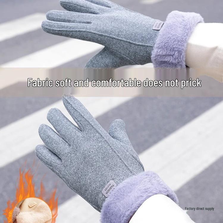 Women's Winter Suede Gloves: Velvet Lined, Thick, Warm, Cute, Windproof, Touch Screen, Cycling/Riding.