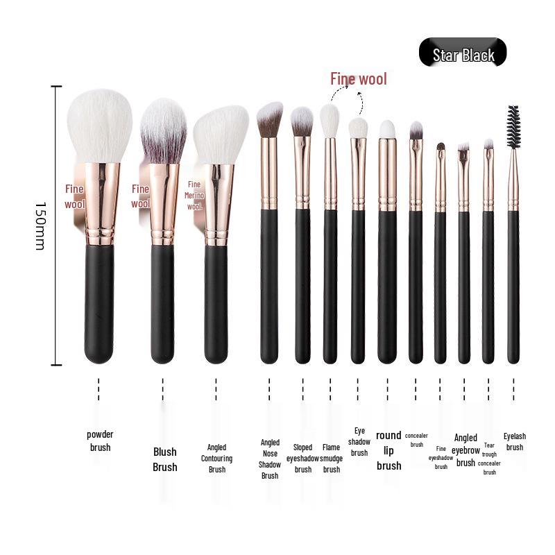 

Набор кистей для макияжа из 13 штук с натуральным ворсом: Кисти для рассыпчатой пудры, румян, скошенные и для теней