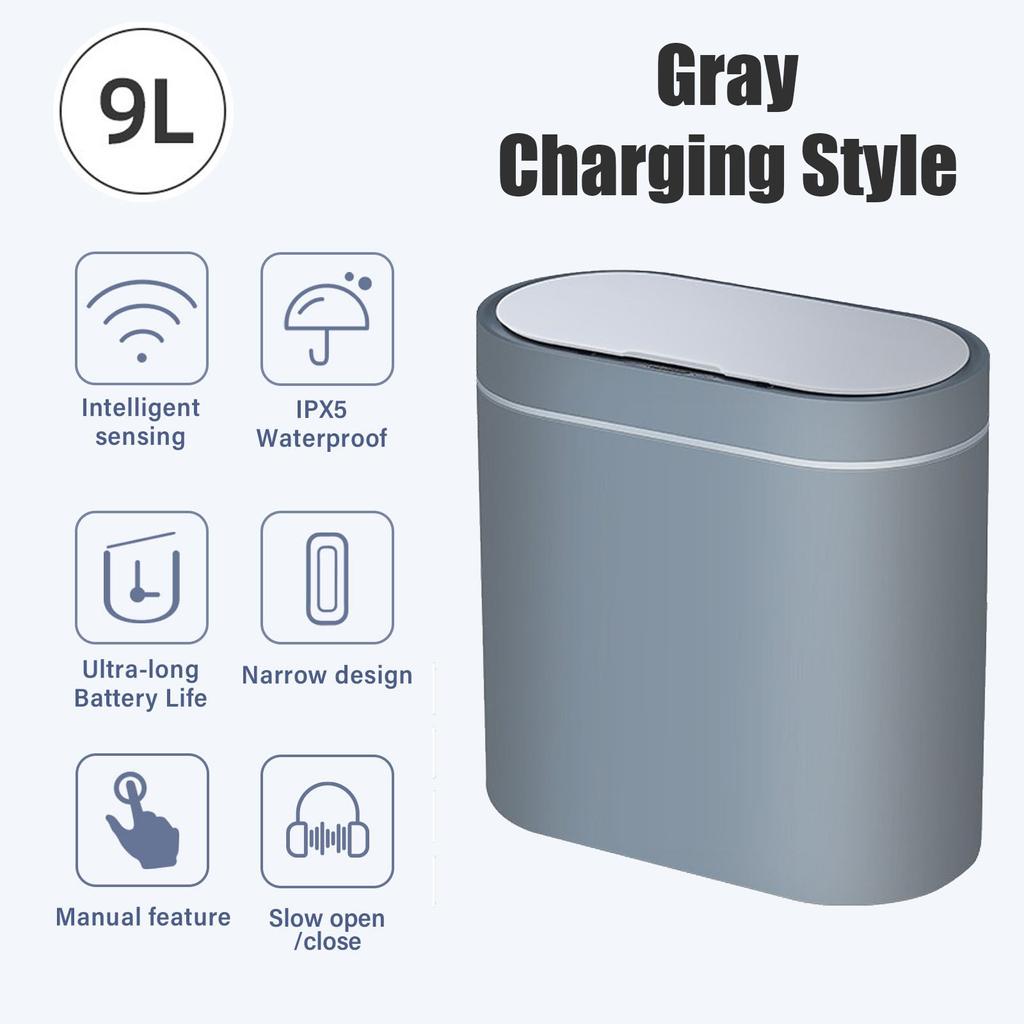 9L Motion Sensor Bathroom Trash Can with Lid, Automatic Garbage Bin for Bathroom, Slim Plastic Narrow Bedroom Bathroom Trash