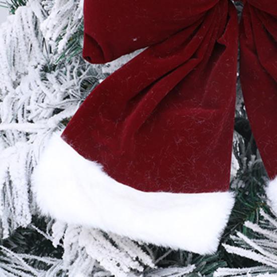 Velvet Christmas Bow Large Plush Stuffed Christmas Tree Hanging Bow with Fluffy White Fur Trim for Holiday Tree Fireplace Party Decoration