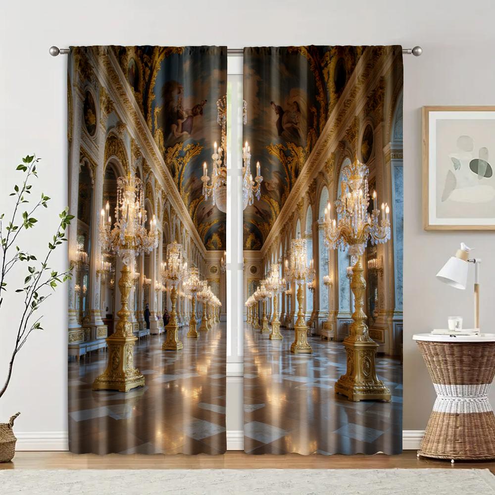 

Set Of 2 Filtering Curtains Excluding Rods Non Movable Without Batteries Golden Palace Use Bedrooms Living Rooms Curtain For Area Made Polyester W100*H70(CM)-Grommet top&2PCS