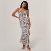 Europe and the United States Popular Internet Celebrity French Holiday Style Pure Desire Waist Slim Suspender Floral Fishtail Dress