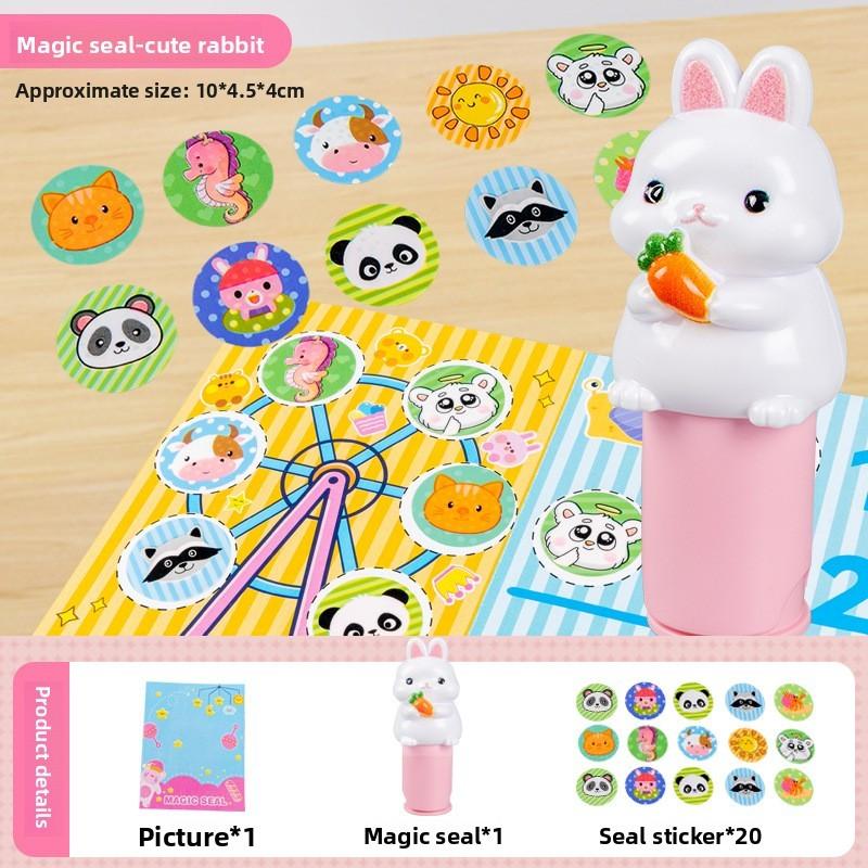

Kids Sticker Book With Waterproof Plastic Stamp Set For Boys And Girls Creative Play Rabbit