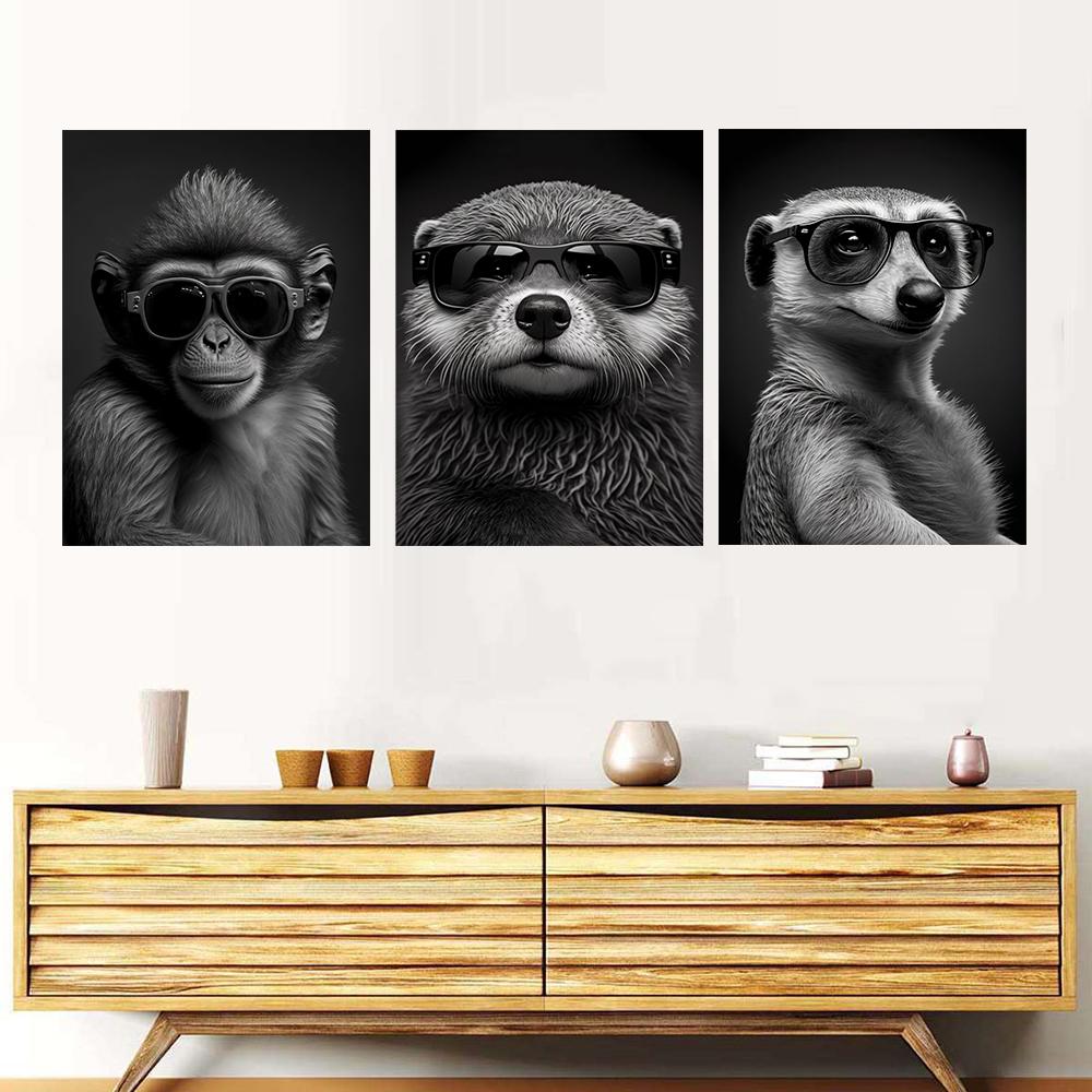 Modernes lustiges Tier-Dekorationsbild Porträt eines Seeotters mit Sonnenbrille Poster Drucke für Wohnzimmer Wanddekor Ungerahmt