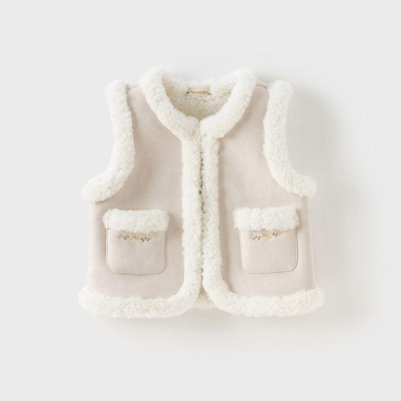 David Bella Kidsren s Suede Vest 2026 Winter New Style Girls  Warm Lamb Wool Vest Plush Vest Polar Gray [Ready Stock] 130