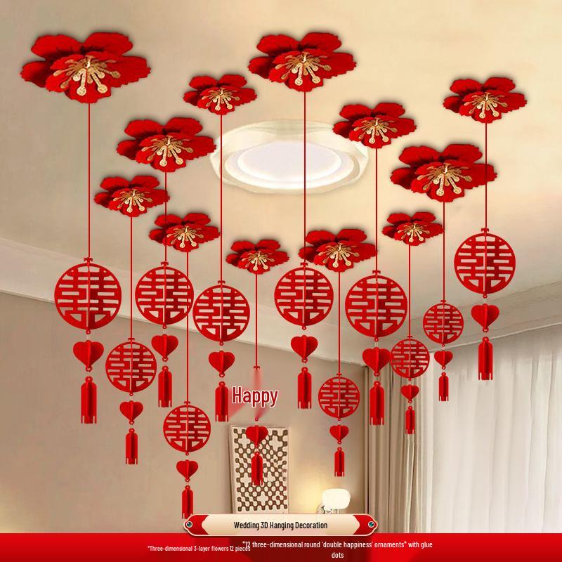 Double Happiness Flower Ornaments for Wedding Room or Ceiling Décor