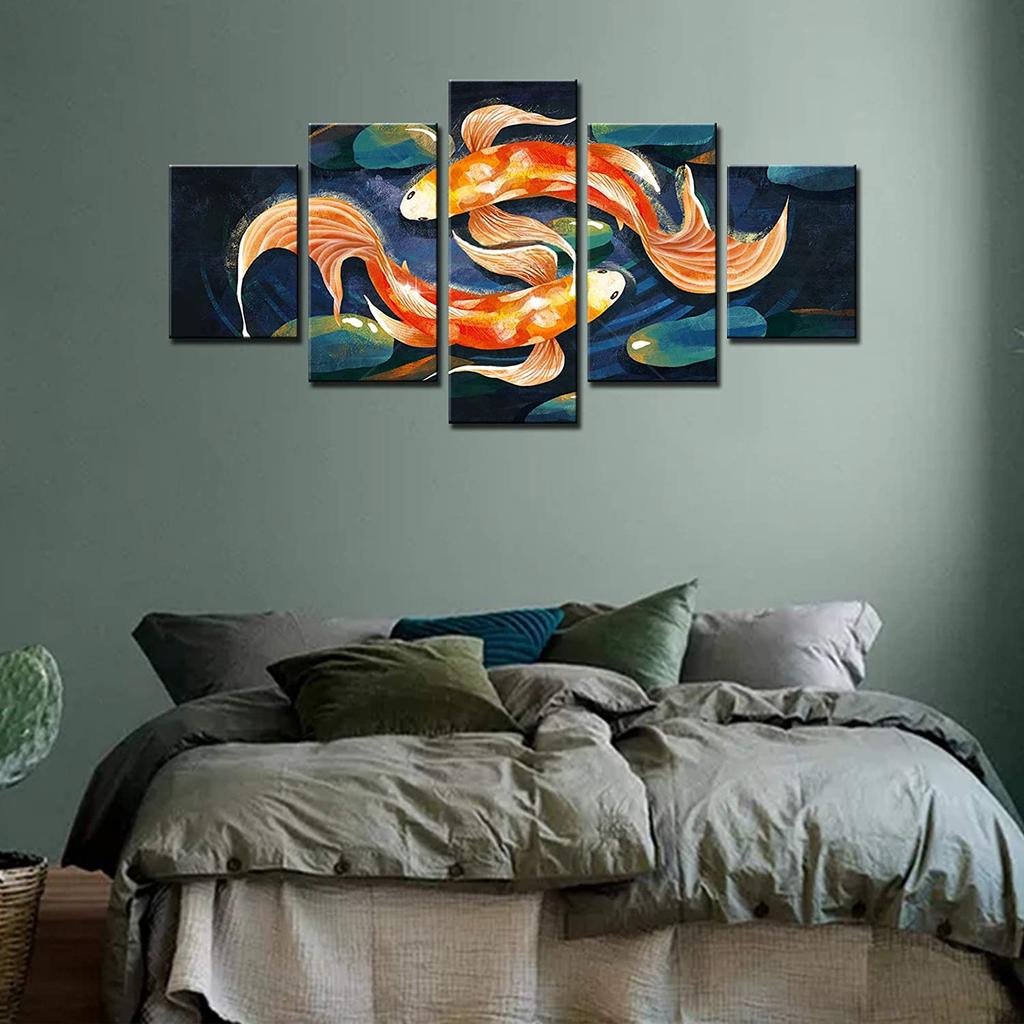 5 Adet Gölet Lotus Çiçekleri Resimleri Çin Tarzı Japon Balığı Resimleri Posteri HD Baskı Ev ​​Dekor 5 Panel Soyut Sanat Modern