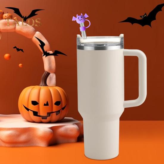 12 ks Halloweenských silikonových ozdob na brčka Opakovaně použitelný kryt na brčko Víčko odolné proti stříkající vodě pro 10mm brčka Ekologické krytky na pití