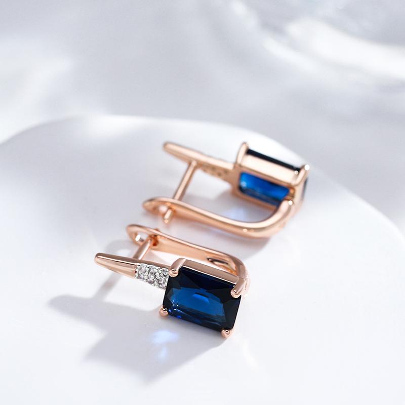 Square Blue Zircon Dangle Earrings Gold Silver Color Personality Jewelry for Women