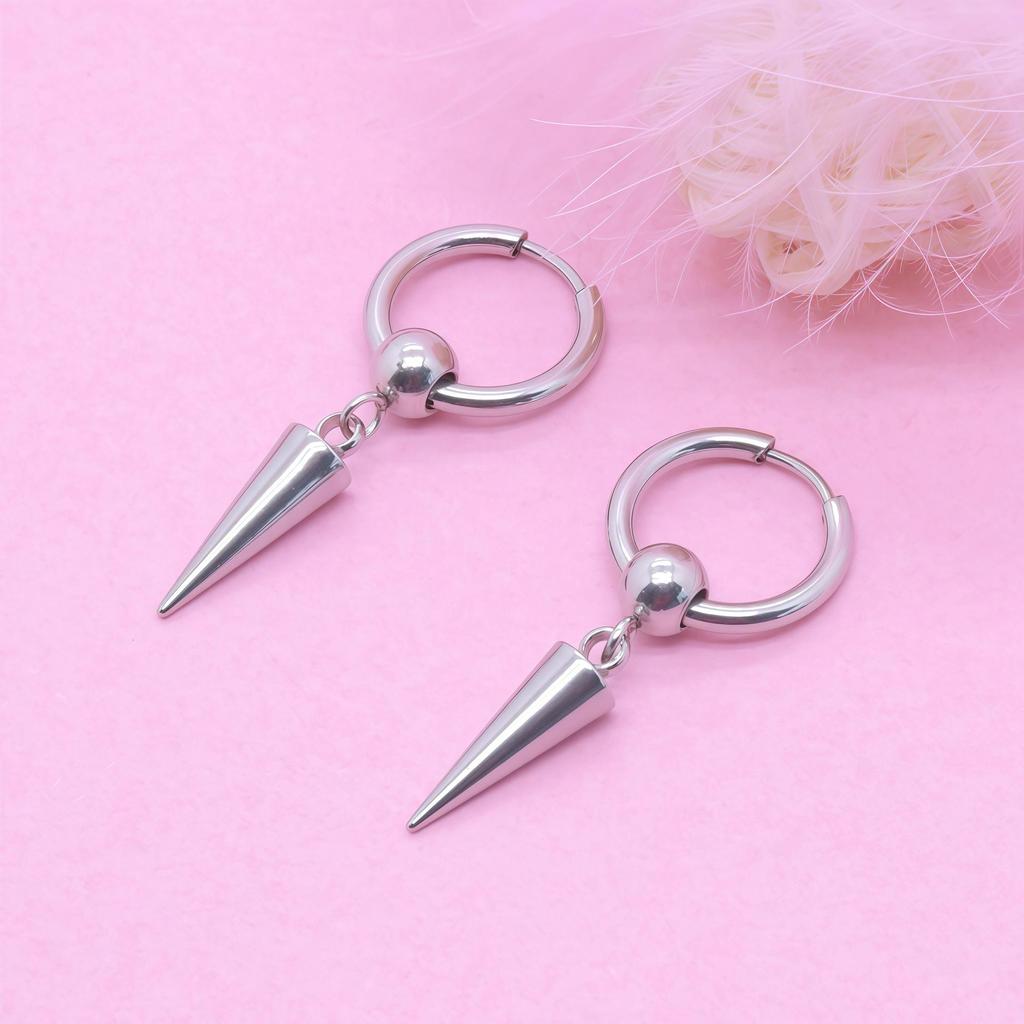 Unisex Minimalist Stainless Steel Cone Pendant Earrings