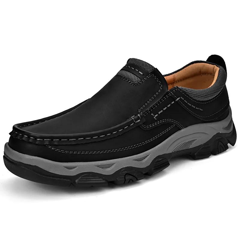 Fashion Outdoor Mens Hiking Shoes Fashion Soft Classic Large Size 39-50 Comfort Non-slip Walking Shoes Genuine Leather Casual Loafers