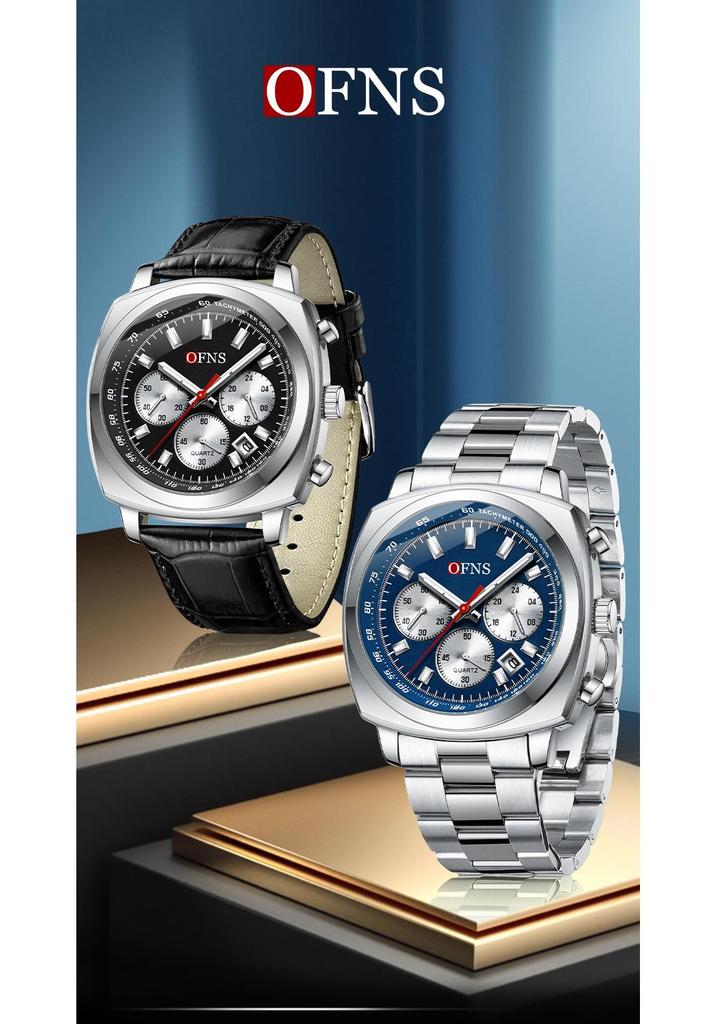 OFNS Men's Multi-Function Waterproof Quartz Watch - Business Edition with Calendar and Six-Hand Chronograph.