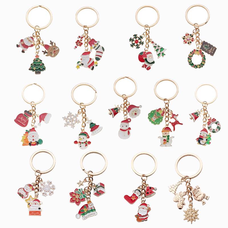 Exquisite Christmas Keychain: Santa, Reindeer, Gift Box, and Bell Ornaments Pendant