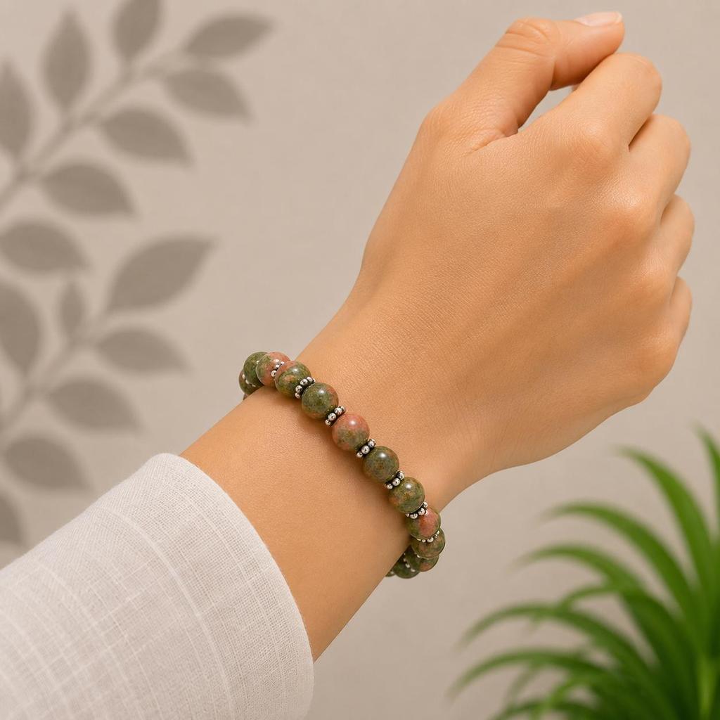 Unakite Jasper Beads Bracelet : 8mm Round Gemstone Chakra Bracelet, Handmade Jewelry For Women CSB-33