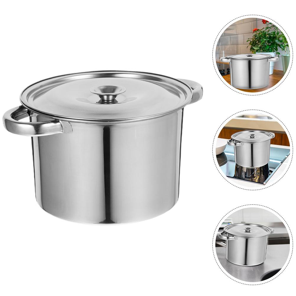 Stainless Steel Covered Soup Pot with Lid Multifunctional Kitchen Cookware Large Bucket for Soup Porridge Rice