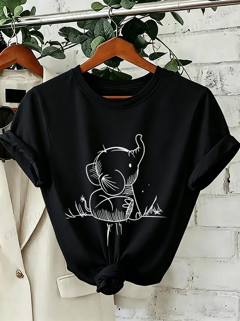 Elephant Graphic Women's T-shirt Unisex O Neck Short Sleeve Printed Tee Wild Animal Streetwear Casual Loose Daily Fashion Tops