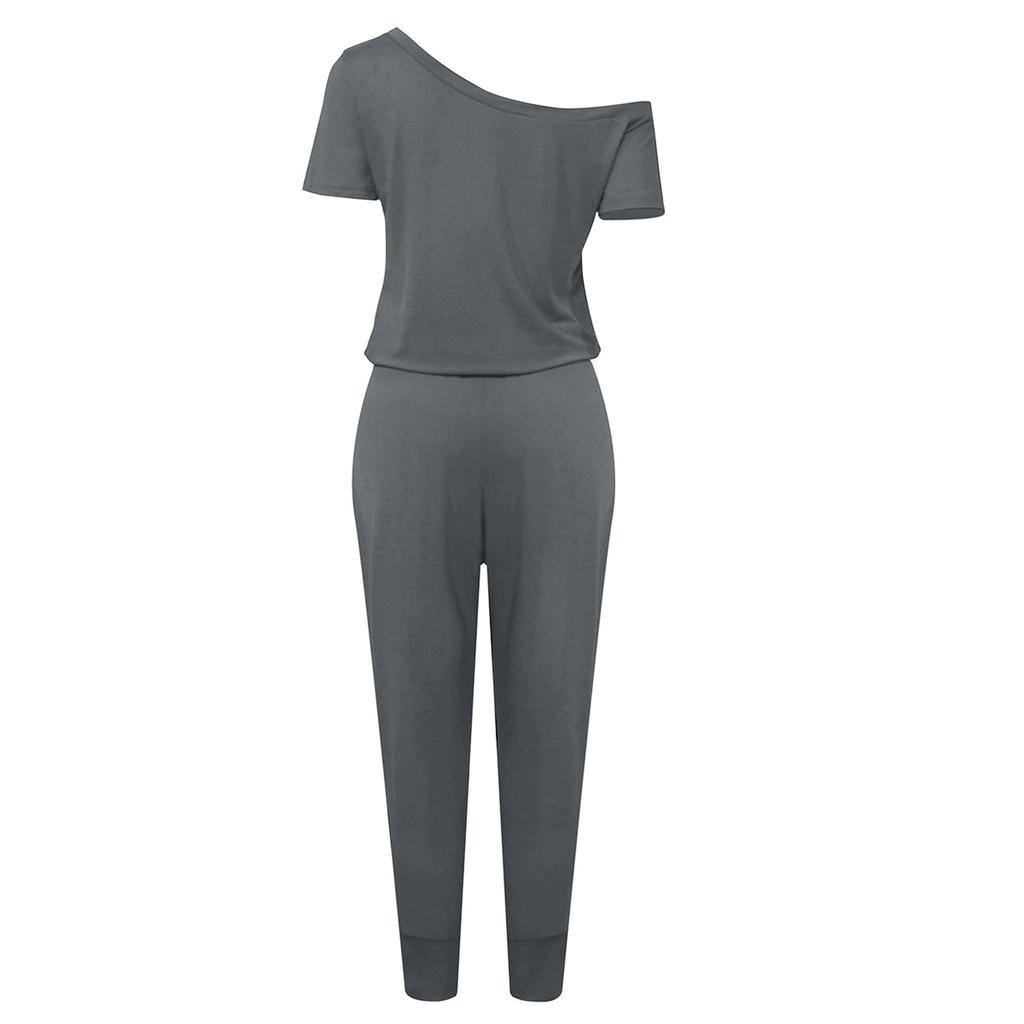 Women Casual Fashion Color Off-the-Shoulder Jumpsuit