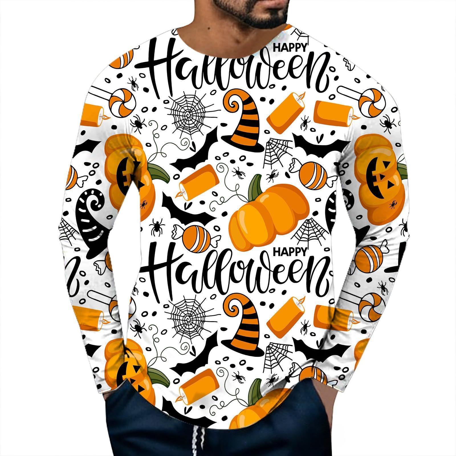 

Весенне-осенний топ с круглым вырезом и 3D-принтом на Хэллоуин, модные повседневные мужские футболки с длинным рукавом S