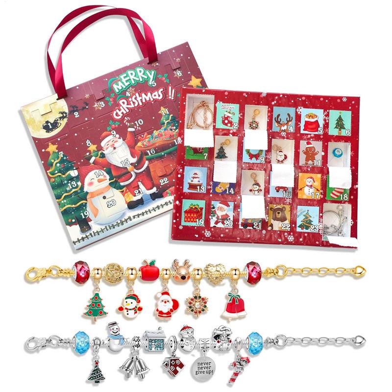 Christmas Advent Calendar Bracelet 24 Day Countdown Calendar Alloy Bracelet Jewelry Making Kits Kids Christmas Surprise Gift Box