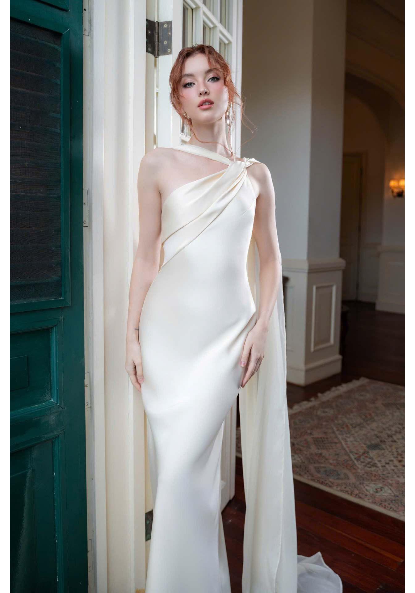 European Satin Mermaid One-Shoulder Evening Gown - Elegant 2025 Style Large