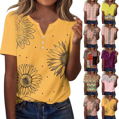 Damska modna, swobodna bluzka z krótkim rękawem i nadrukiem kwiatowym