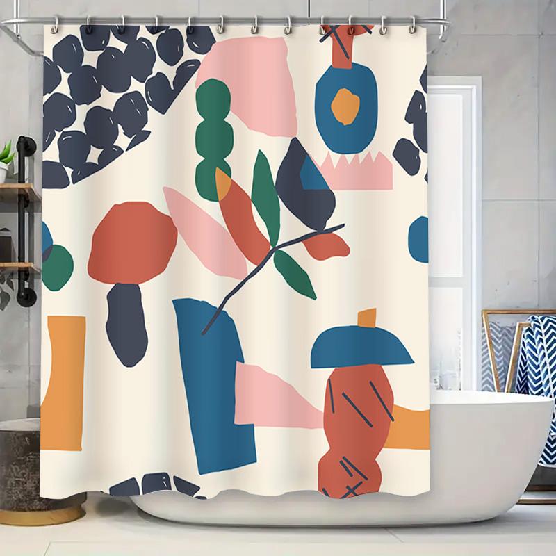 

Abstract Floral Shower Curtain Home Decor Bath Accessories Modern Watercolor Print Polyester Fabric Waterproof Shower Cover Whit W60H190(CM)-1 Pcs