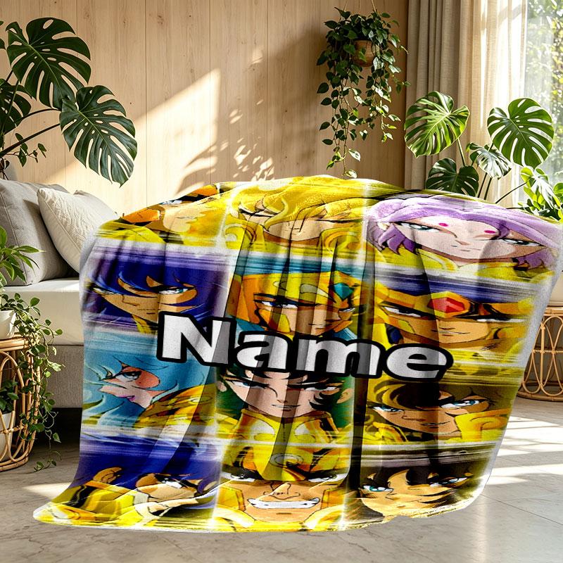 Custom Name Personalized Saint Seiya Print Blanket, Home Decor, Bedroom, Sofa, Camping, Couch, Gifts for Birthday Christmas