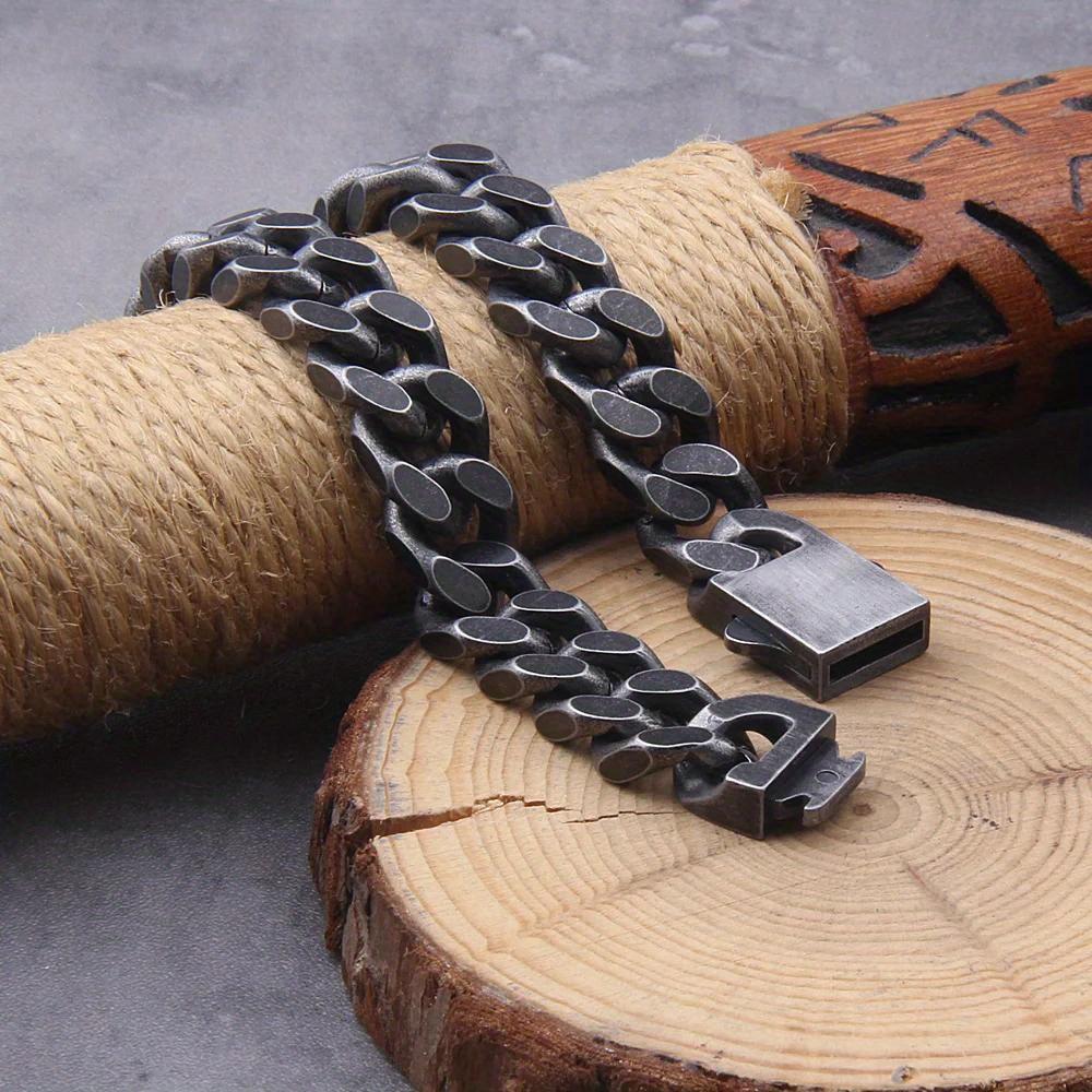 Retro Black Men's Bracelet Stainless Steel Curb Cuban Chain Hip Hop Fashion Handmade Jewelry, Men's Gift