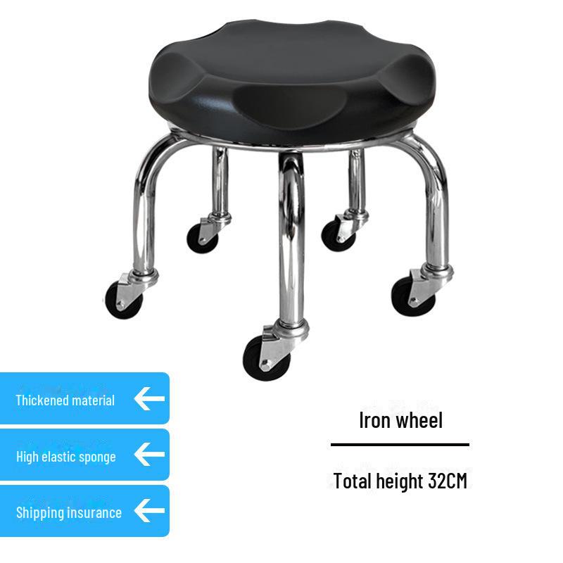 Silent Mobile Beauty Stool with Universal Wheels - Multifunctional, Low-Profile, Round Design for Home or Studio Use.
