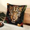 Leopard With Wreath Animals Cushion Cover Soft Short Plush Pillow Cover Smooth Cozy Texture Aesthetic Cushion Case Home Decor