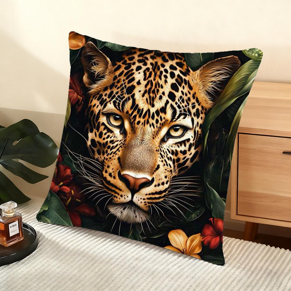 Leopard With Wreath Animals Cushion Cover Soft Short Plush Pillow Cover Smooth Cozy Texture Aesthetic Cushion Case Home Decor