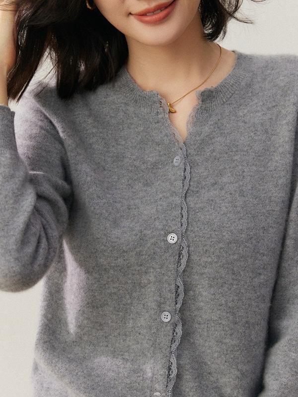 Autumn Cashmere Korean Women's Lace Knit Cardigan Sweater