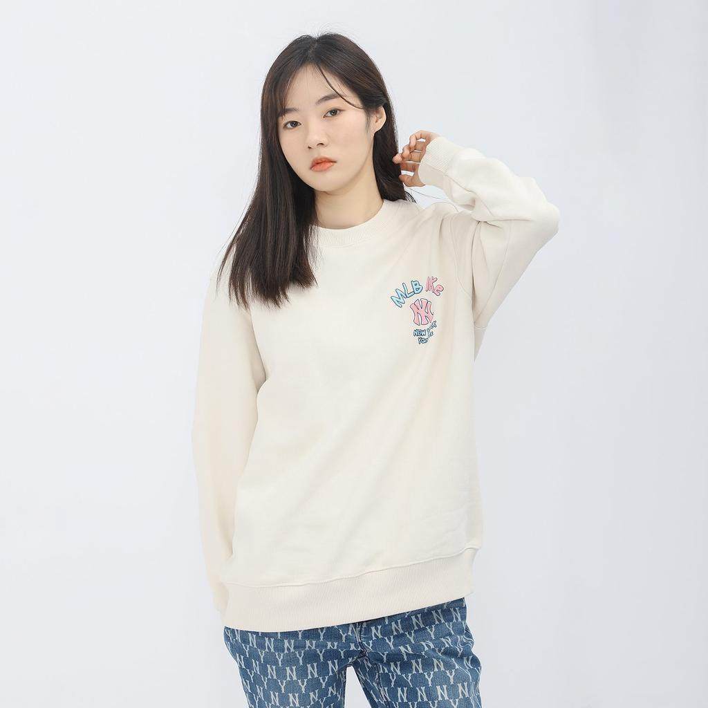 MLB New York Yankees, Round Neck Fleece Loose Fit Hoodie Sweatshirt Winter Unisex Cream 3AMTL5116-50CRS