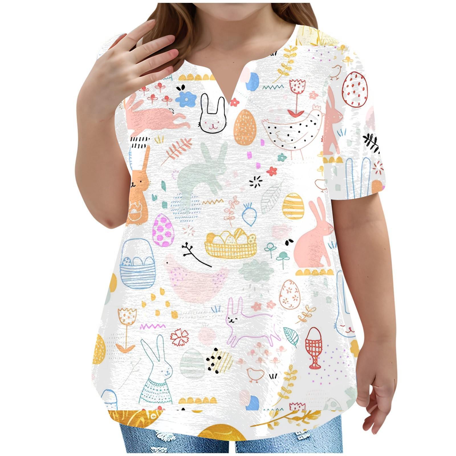 

Детская пасхальная футболка, повседневная мода, топ с V-образным вырезом, короткими рукавами и карманами 100 бежевый