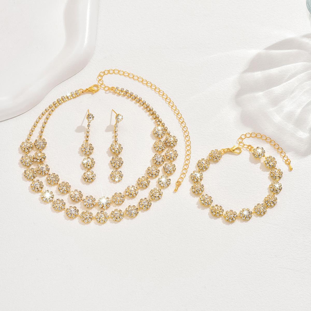 Женщины инкрустированные стразами цепи ожерелье серьги браслет свадебная вечеринка фестиваль подарок золотой