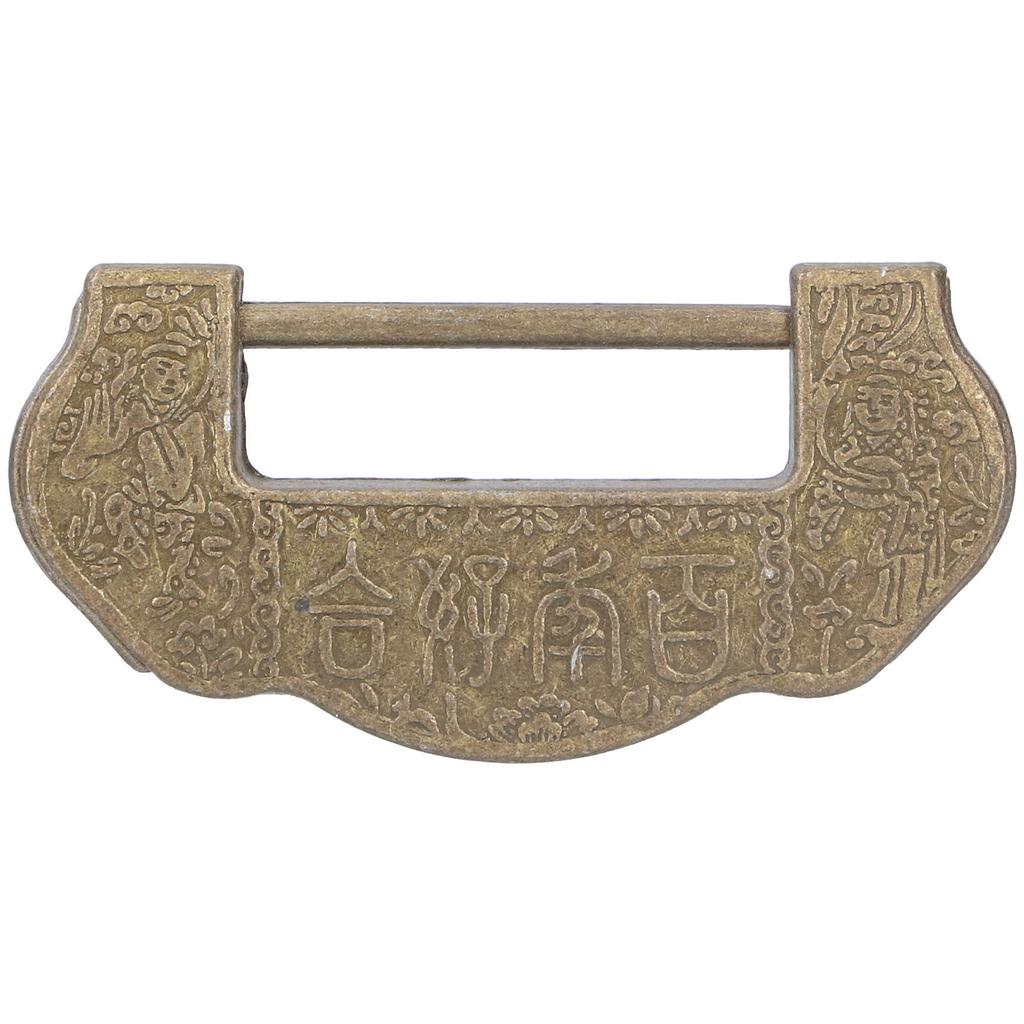 Chinese Carved Lock Set Ming Qing Dynasty Antique Brass Padlock for Cabinet Jewelry BoxAntique Brass Color