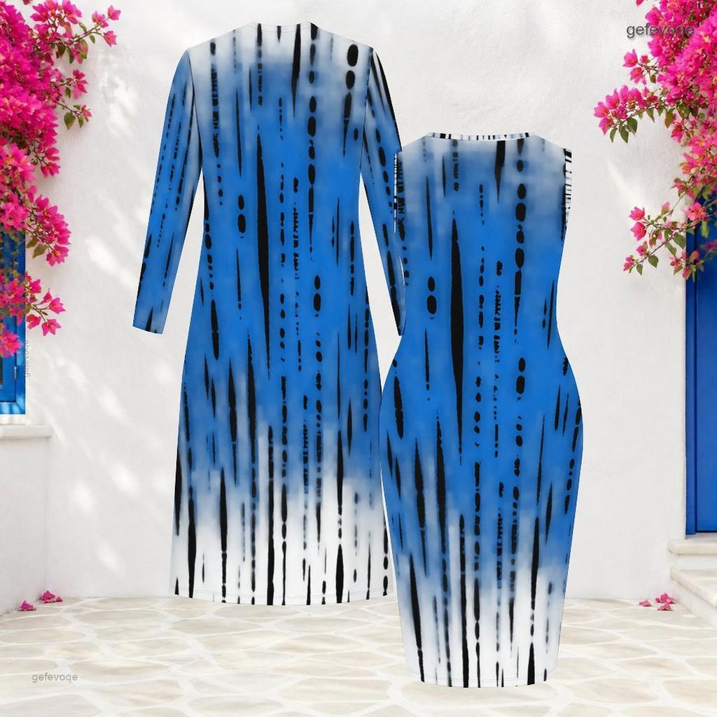 Women Plus Size Two Piece Set Long Sleeve Open Front Cardigan Sleeveless Crew Neck Bodycon Printed Dress