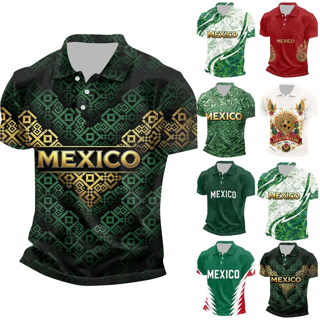 Men's Casual Short Sleeve Shirt with Mexico Print Quick Dry Lightweight Mesh Breathable for Summer Sports